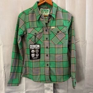 NWT Dixxon Flannel Shirt Auld Pub Green Plaid Long Sleeve Button Down Small